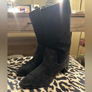 Chanel Suede Boots Navy/Black toe